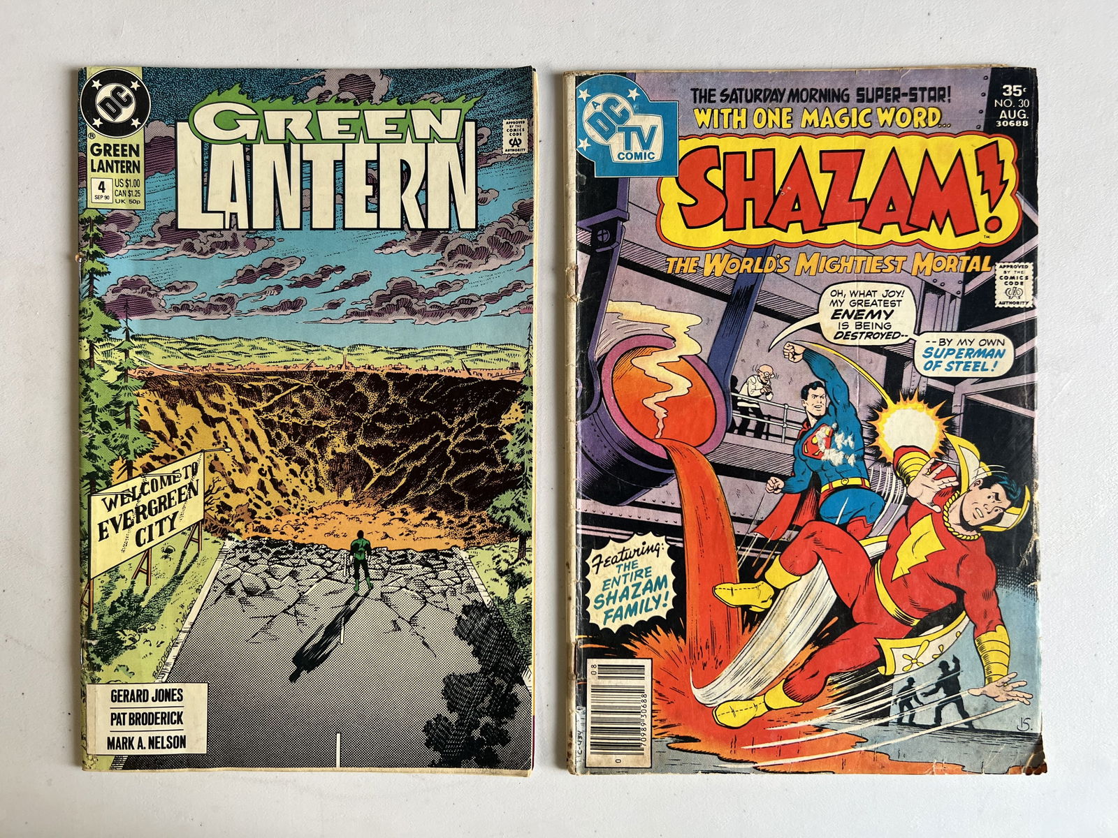 2 Vintage DC Comic Books: Shazam! #30 1977 & Green Lantern #4 1990 Ever Green City (1 of 3)