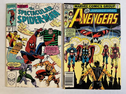 2 Vintage Marvel Comic Books: The Avengers #217 1982, The Spectacular Spider-Man #169 1980: All Comic Books come Bagged, Boarded, and Sleeved in a Hard PVC Top Loader, Shipping is a little more than baseball cards due to the cost of supplies, Super Heroes Collectibles, Auction Magazine Lots