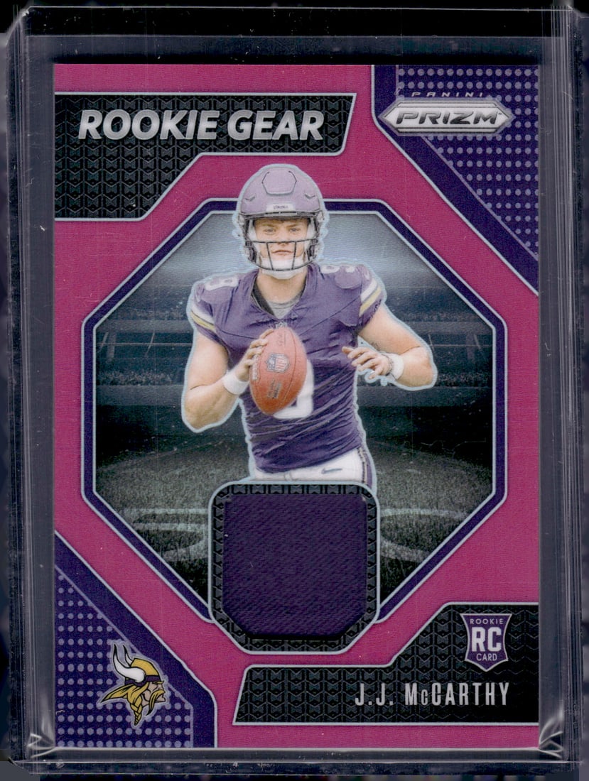 JJ McCarthy Rookie Card Pink Prizm Patch 2024 Panini Prizm #RG-JJM Vikings (1 of 2)