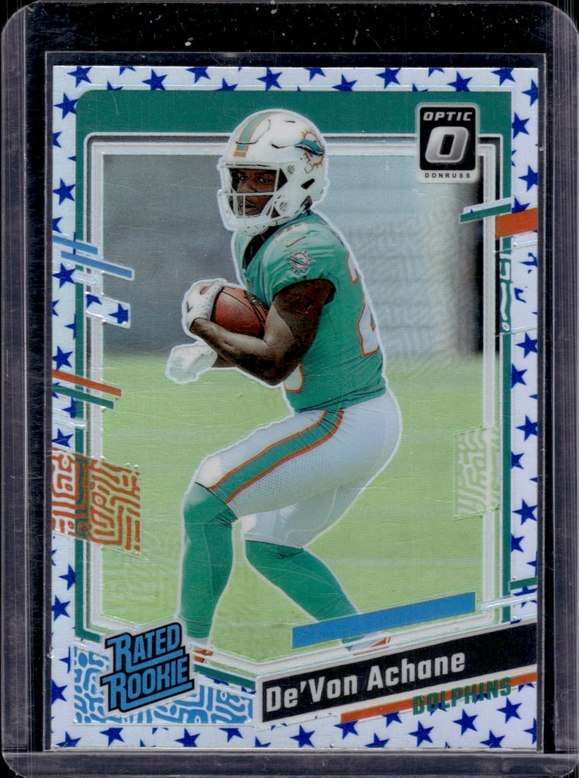 De'Vone Achane Rookie Card Stars Prizm SP 2023 Donruss Optic #269 Miami Dolphins (1 of 2)