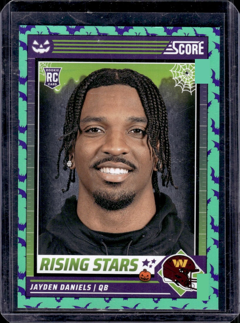 Jayden Daniels Rookie Card Green Bats 2024 Panini Score A Treat #26 Commanders: Panini Select, Prizm, Mosaic, Contenders, Zenith, Phoenix, Illusions, Absolute, Rookie NFL Sports Trading Cards, SP, SSP, Cards, Football Cards for Sale Near Me, Superbowl & Hall of Fame Player Cards,