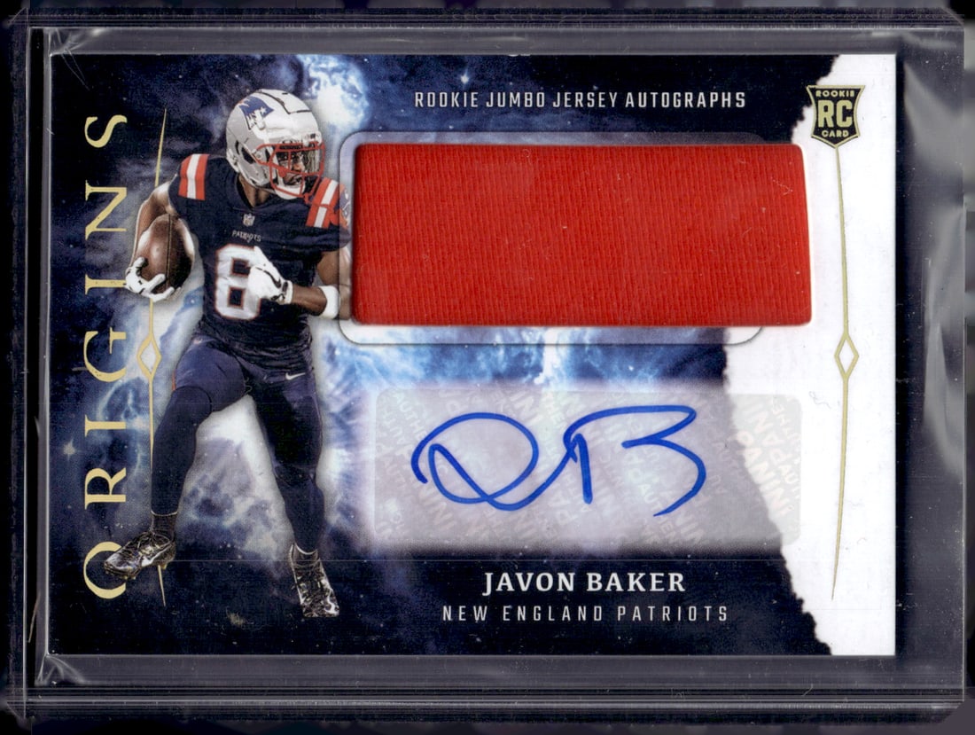 Javon Baker Rookie Patch Auto 2024 Panini Origins #RJA-JBA Patriots Football Card (1 of 2)