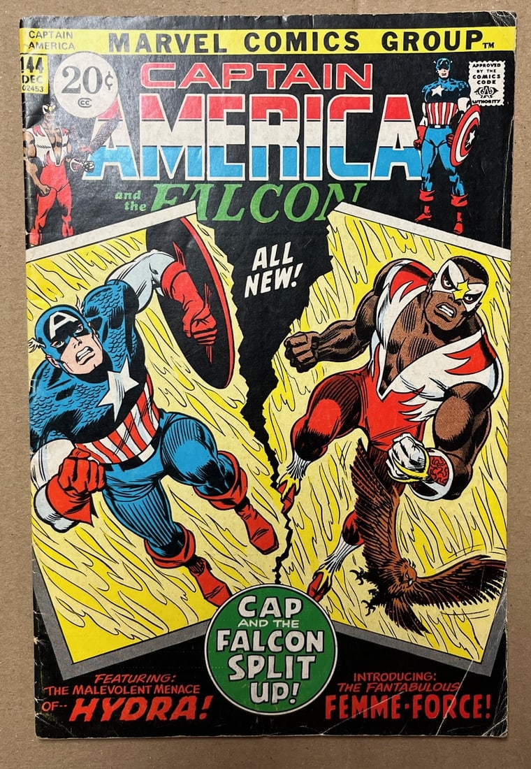 Captain America & The Falcon Vintage Marvel Comic Book, 1971 #144 Dec, Debut New Falcon Costume (1 of 3)