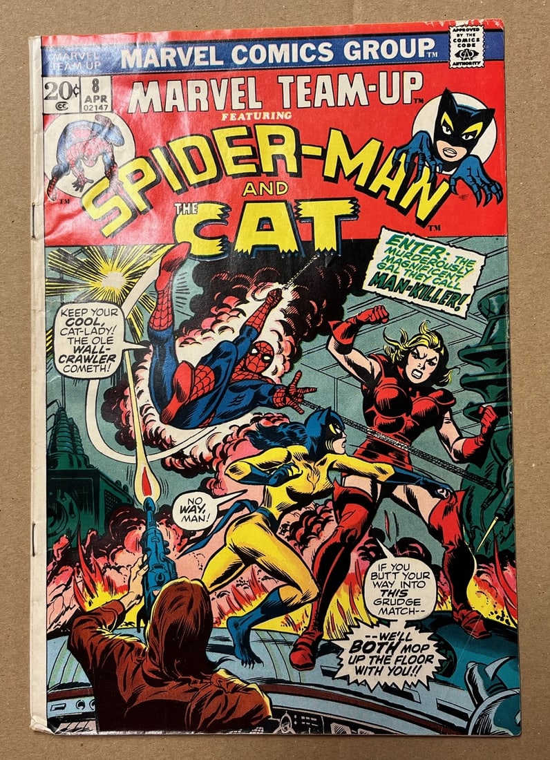 Marvel Team Up Spider-Man & Cat Vintage Comic Book, 1973 #8 April 1st Appearance Man-Killer (1 of 3)
