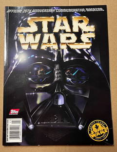 Star Wars 1977 Topps 20th Anniversary Commemorative Magazine - A New Hope: Luke Skywalker, Han Solo, Darth Vader, George Lucas, A New Hope, Millenium Falcon, Death Star, Princess Leia, Obi Wan Kenobi, R2-D2, Chewbacca. All Comic Books come Bagged, Boarded, and Sleeved in a H