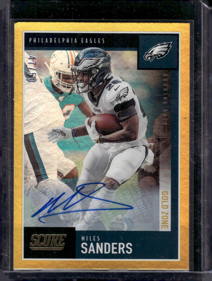 Miles Sanders Gold Zone Auto /50 2020 Panini Score #191 (Dinged Top Left Corner) (1 of 2)