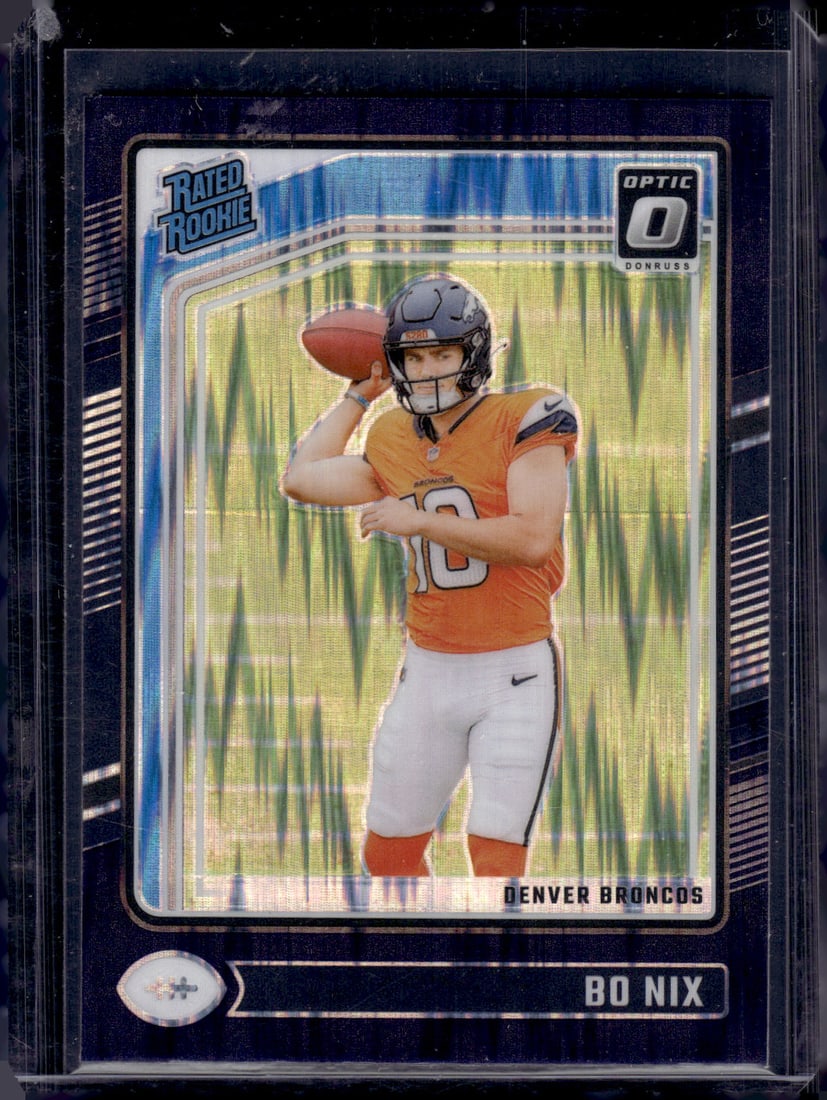 Bo Nix Rookie Card Purple Shock Prizm 2024 Donruss Optic #209 Denver Broncos: Donruss Optic Football NLF Trading & Sports Cards, Sports Cards for Sale Near Me, Valuable Memorabilia Auction Lots Sold On Line, SP, SSP
