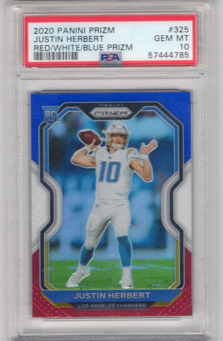 Justin Herbert Rookie Card Red White Blue Prizm 2020 Panini Prizm #325 PSA 10 Chargers (1 of 2)