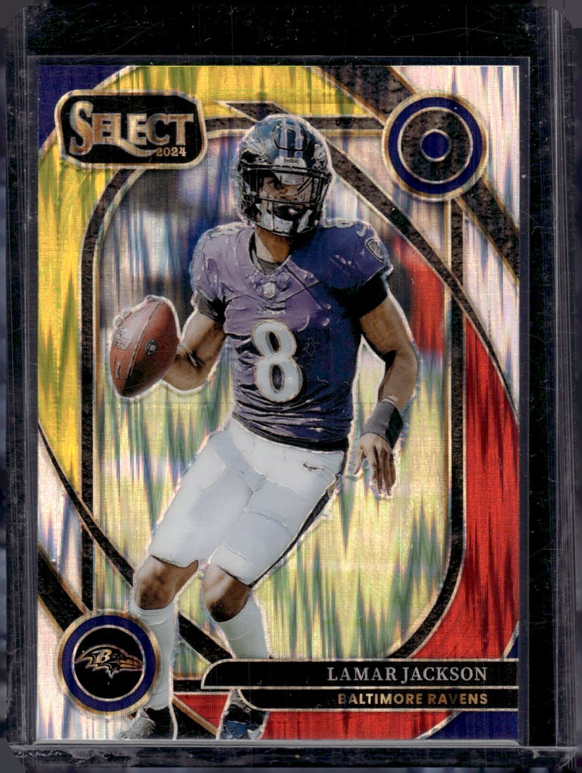 Lamar Jackson Yellow/Red Shock Prizm Club Level 2024 Panini Select #227 Ravens (1 of 2)