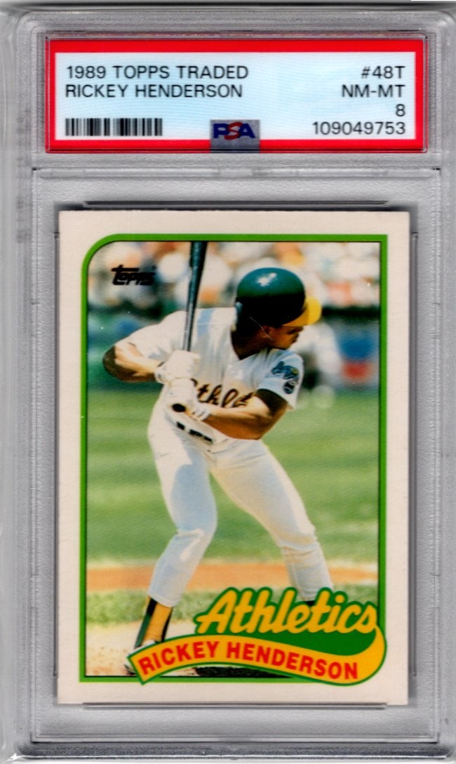 Rickey Henderson 1989 Topps Traded #48T PSA 8 Athletics Baseball Card (1 of 2)