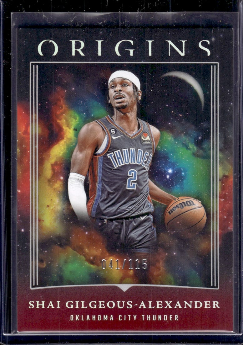 Shai Gilgeous-Alexander Maroon /115 2023-24 Panini Origins #23 OKC Thunder: Panini Select, Prizm, Mosaic, Contenders, Revolution, Phoenix, NBA Hoops, Rookie NFL Sports Trading Cards, Silver, SP, SSP, Wave Prizms, Numbered Cards, Basketball sports Cards for Sale Near Me, NBA C