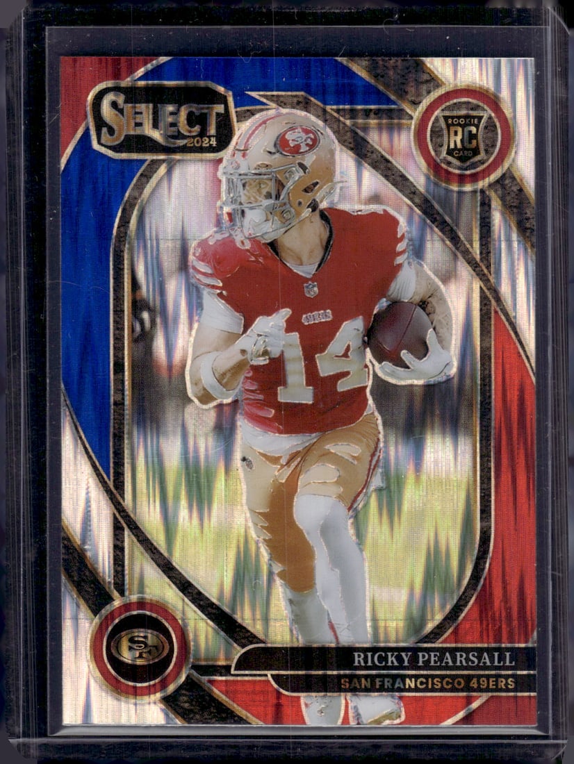 Ricky Pearsall Rookie Card Blue/Red Shock Club Level 2024 Panini Select #285 49ers: Panini Select, Prizm, Mosaic, Contenders, Zenith, Phoenix, Illusions, Absolute, Rookie NFL Sports Trading Cards, SP, SSP, Cards, Football Cards for Sale Near Me, Superbowl & Hall of Fame Player Cards,