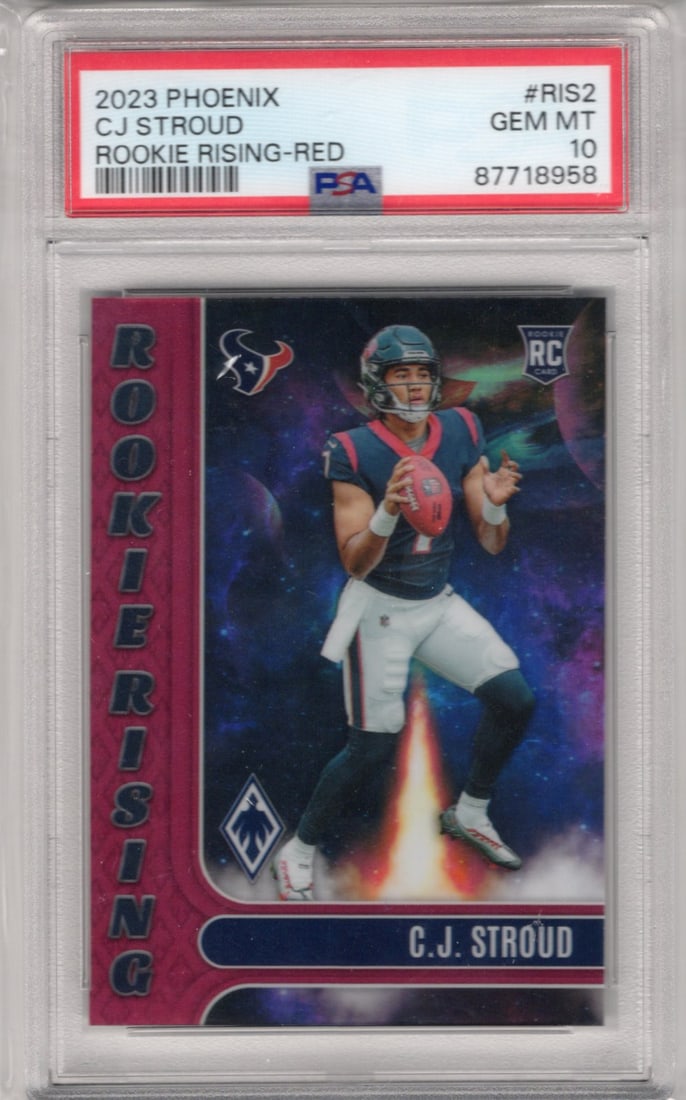Cj Stroud Rookie Rising Red /199 2023 Panini Phoenix #RIS2 PSA 10 Texans Football Card (1 of 2)
