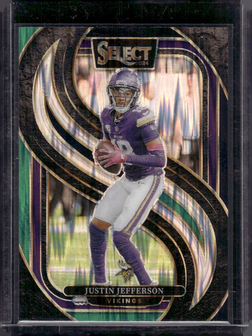Justin Jefferson Green/Black Shock Prizm 2024 Panini Select #174 Minnesota Vikings (1 of 2)