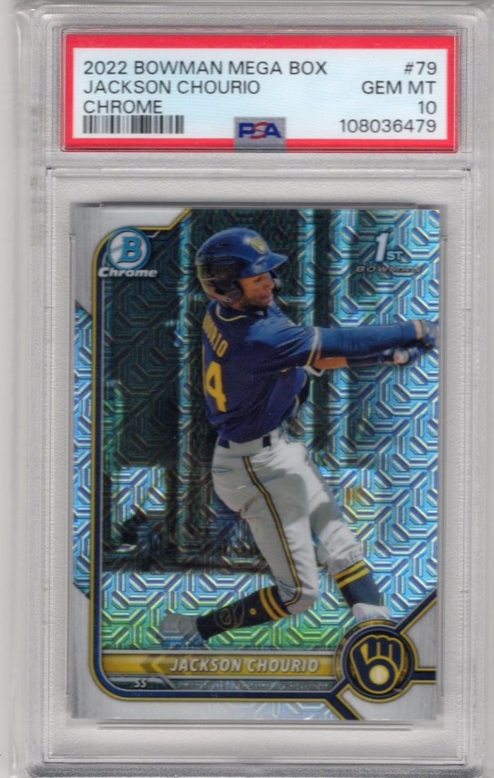 Jackson Chourio 1st Bowman Mojo Refractor 2022 Bowman Chrome #BCP-79 PSA 10 (1 of 2)