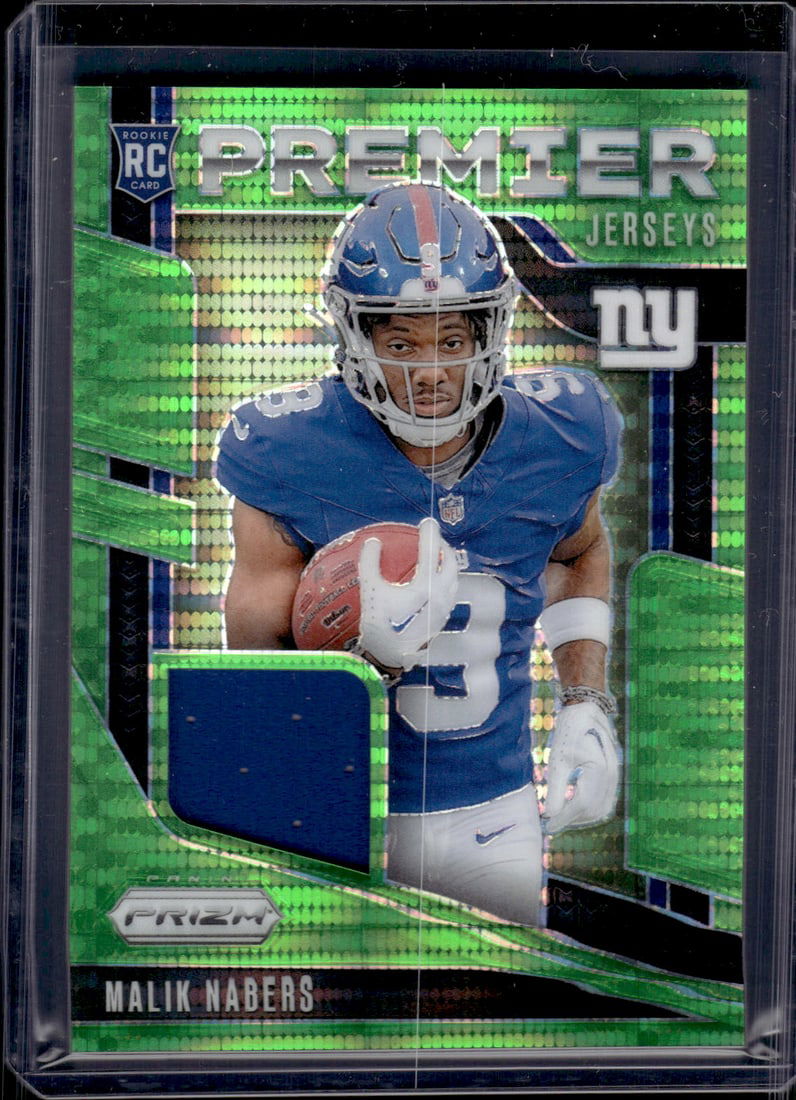 Malik Nabers Rookie Card Patch Neon Green Pulsar 2024 Panini Prizm #PJ-MNS Giants: Panini Select, Prizm, Mosaic, Contenders, Zenith, Phoenix, Illusions, Absolute, Rookie NFL Sports Trading Cards, SP, SSP, Cards, Football Cards for Sale Near Me, Superbowl & Hall of Fame Player Cards,