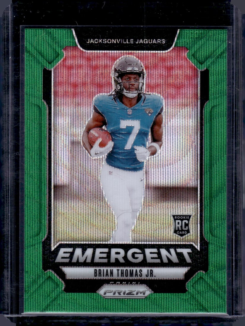 Brian Thomas Jr. Rookie Card Emergent Green Wave Prizm 2024 Panini Prizm #12 Jaguars: Panini Select, Prizm, Mosaic, Contenders, Zenith, Phoenix, Illusions, Absolute, Rookie NFL Sports Trading Cards, SP, SSP, Cards, Football Cards for Sale Near Me, Superbowl & Hall of Fame Player Cards,