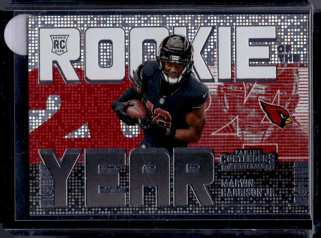 Marvin Harrison Jr. Rookie of the Year 2024 Panini Contenders #4 Cardinals: Panini Select, Prizm, Mosaic, Contenders, Zenith, Phoenix, Illusions, Absolute, Rookie NFL Sports Trading Cards, SP, SSP, Cards, Football Cards for Sale Near Me, Superbowl & Hall of Fame Player Cards,