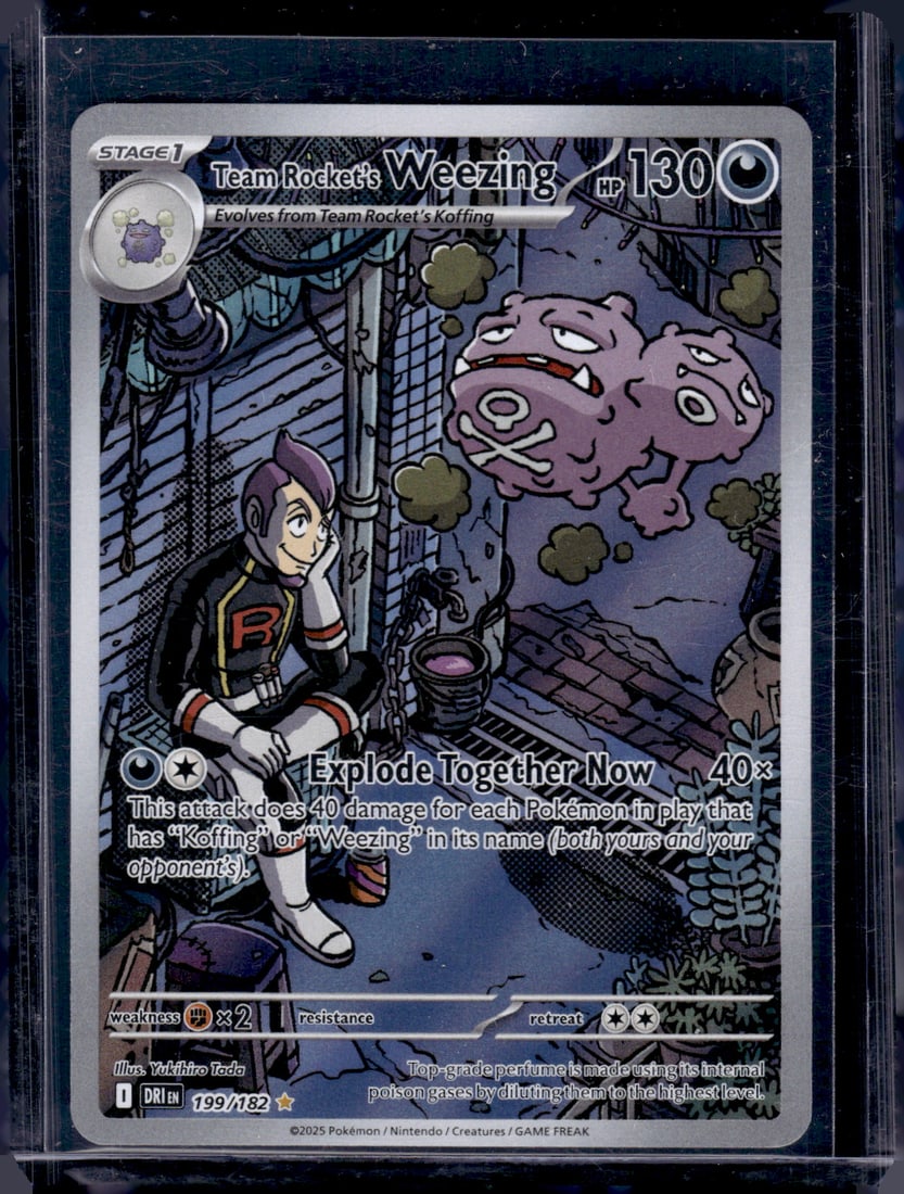 2025 Pokemon Destined Rivals Team Rocket's Weezing Illustration Rare #199: TCG, Pikachu, Charizard, Rare, Secret Rare, Holo Cards, Pokemon & TCG Cards sold near Me, Nintendo, Evee, Houndoom, Reverse Holo Cards, 3 Star Ultra Rare, EX