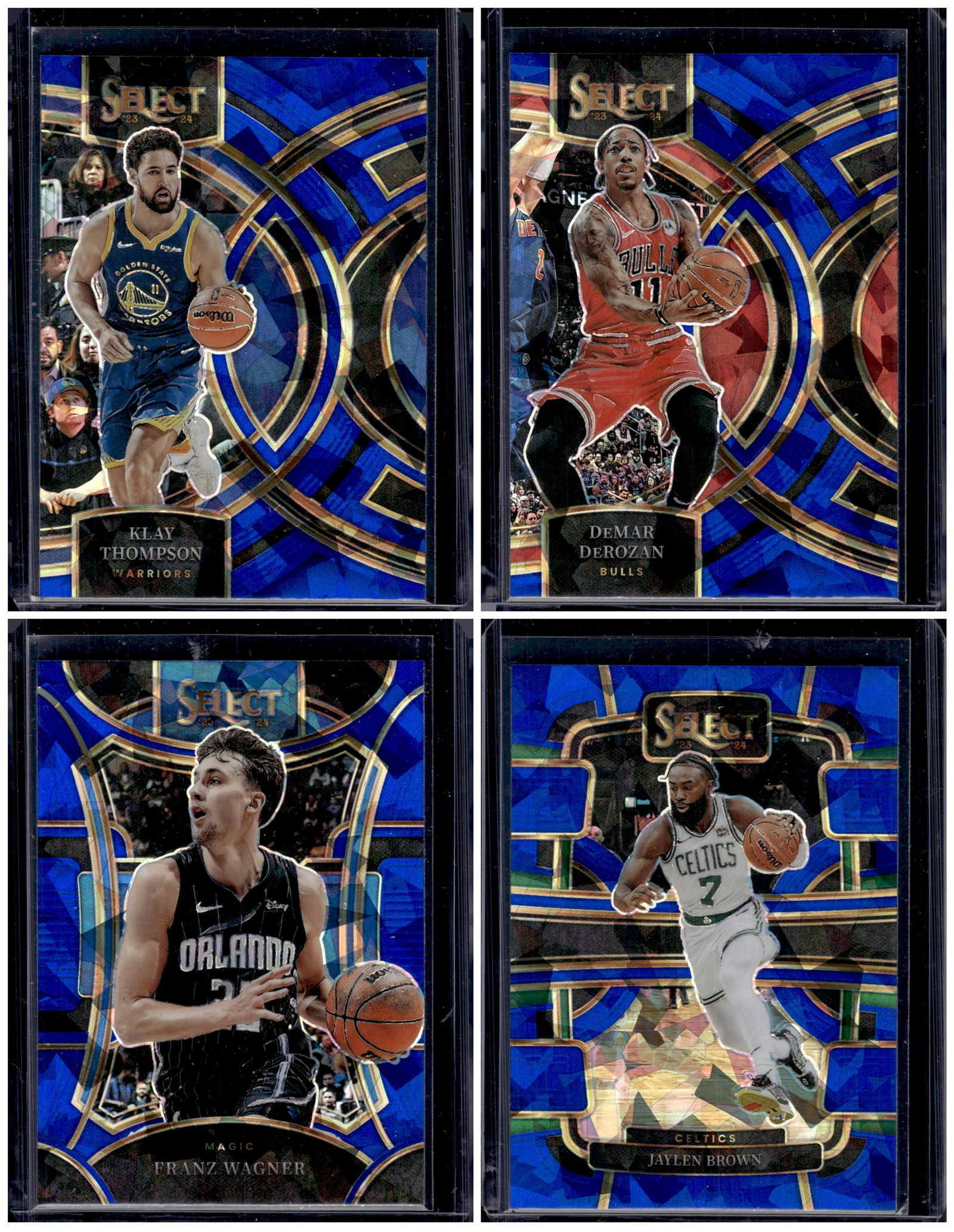 Lot of 4 2023-24 Select NBA Blue Cracked Ice Prizms. Jaylen Brown, Klay Thompson (1 of 1)