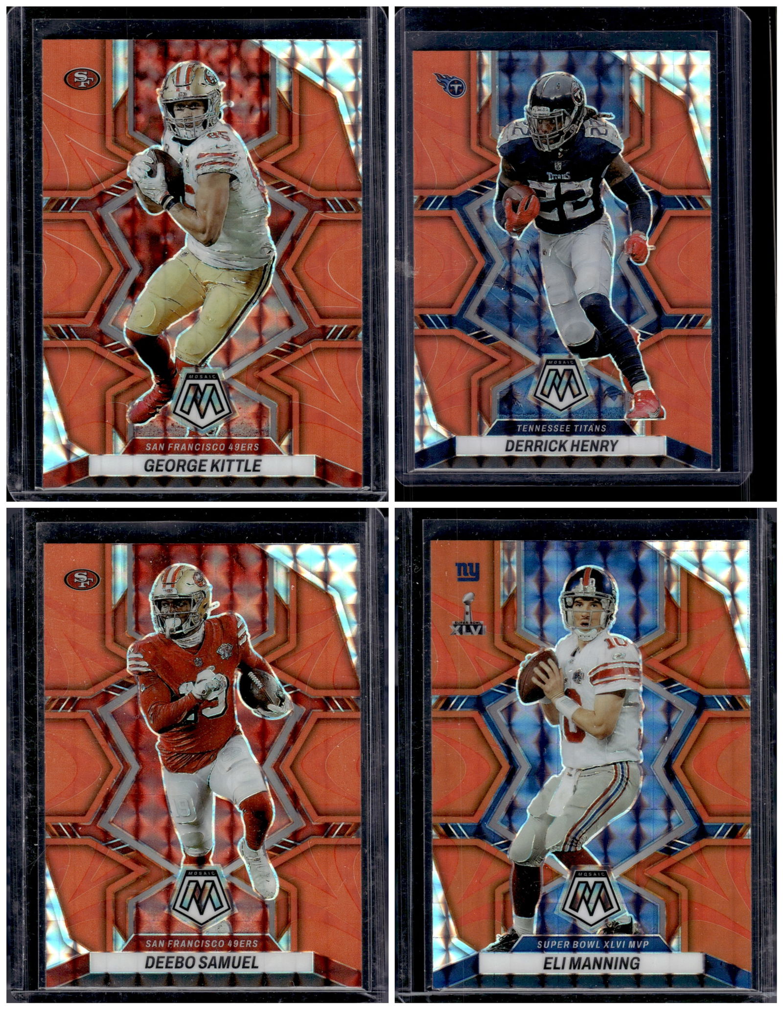 Lot of 4 2022 Panini Mosaic NFL Orange Reactive Prizms. Kittle, Derrick Henry, Manning, Deebo (1 of 1)