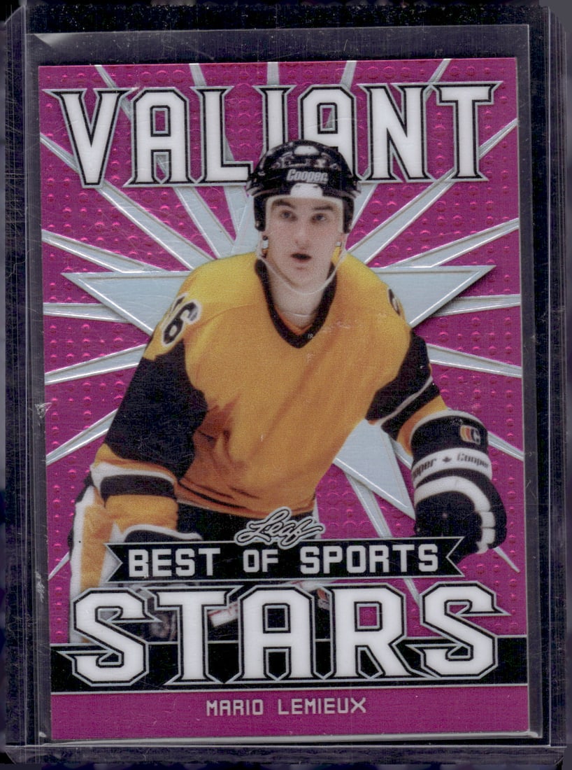 Mario Lemieux Valiant Stars Pink /15 2020 Leaf Best of Sports #VS-14 Penguins: Leaf Vintage NHL Hockey Trading & Sports Cards, Old Sports Cards for Sale Near Me, Stanley Cup & Hall of Fame Players, Valuable Auction Memorabilia Lots for Sale On Line
