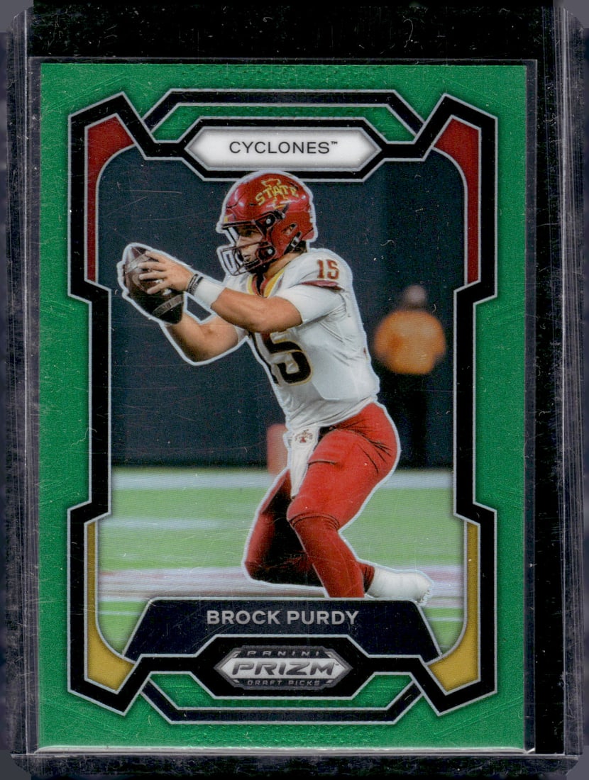 Brock Purdy Green Prizm 2024 Prizm Draft Picks #97 Iowa State Cyclones, 49ers: Panini Select, Prizm, Mosaic, Contenders, Zenith, Phoenix, Illusions, Absolute, Rookie NFL Sports Trading Cards, SP, SSP, Cards, Football Cards for Sale Near Me, Superbowl & Hall of Fame Player Cards,