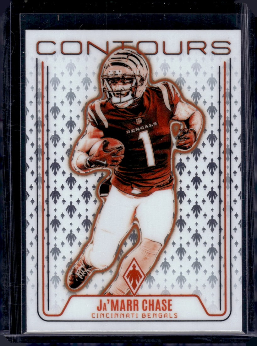 Ja'Marr Chase Contours 2024 Panini Phoenix #CON-JCE Bengals Football Card: Panini Select, Prizm, Mosaic, Contenders, Zenith, Phoenix, Illusions, Absolute, Rookie NFL Sports Trading Cards, SP, SSP, Cards, Football Cards for Sale Near Me, Superbowl & Hall of Fame Player Cards,