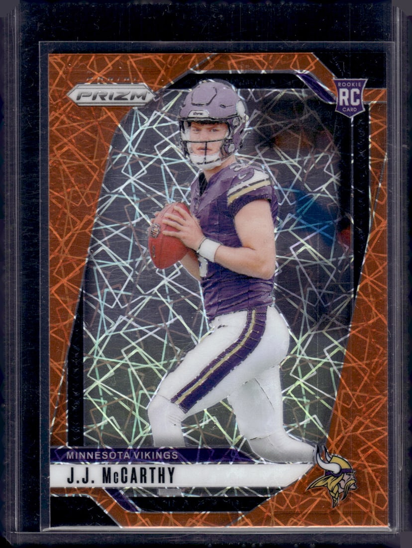 JJ McCarthy Rookie Card Orange Lazer Prizm 2024 Panini Prizm #400 Vikings Football Card (1 of 2)