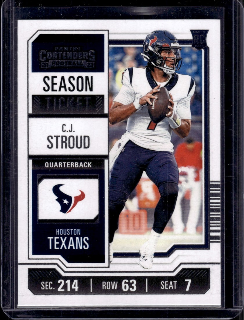 Cj Stroud Rookie Card Season Ticket 2023 Panini Contenders #40 Houston Texans: Panini Select, Prizm, Mosaic, Contenders, Zenith, Phoenix, Illusions, Absolute, Rookie NFL Sports Trading Cards, SP, SSP, Cards, Football Cards for Sale Near Me, Superbowl & Hall of Fame Player Cards,