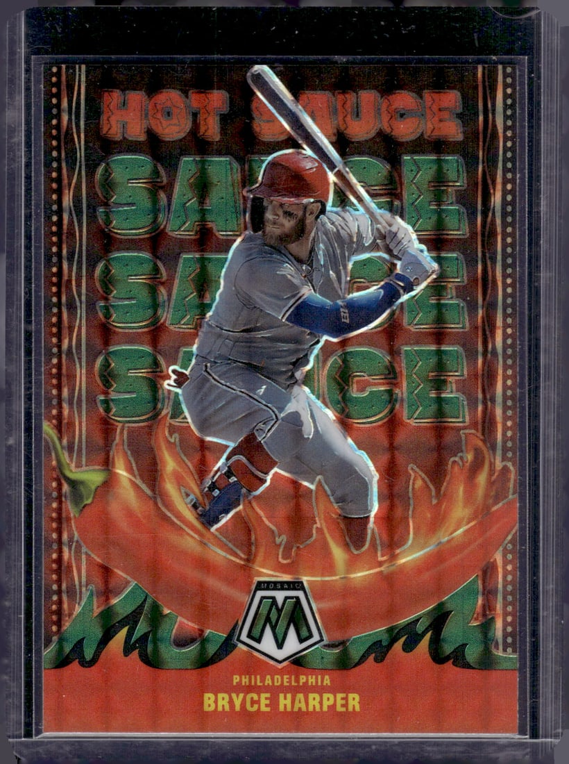 Bryce Harper Hot Sauce Green Mosaic Prizm 2022 Panini Mosaic #HS-3 Phillies: Panini Baseball MLB Trading & Sports Cards, Sports Cards for Sale Near Me, Prizm, Mosaic, Select, SP, SSP, Auction Memorabilia Lots for Sale On Line, World Series & Hall of Fame Players