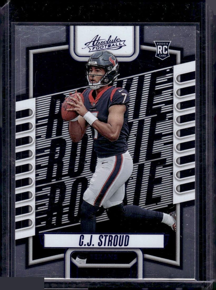 Cj Stroud Rookie Card Blue Foil 2023 Panini Absolute #102 Houston Texans: Panini Select, Prizm, Mosaic, Contenders, Zenith, Phoenix, Illusions, Absolute, Rookie NFL Sports Trading Cards, SP, SSP, Cards, Football Cards for Sale Near Me, Superbowl & Hall of Fame Player Cards,