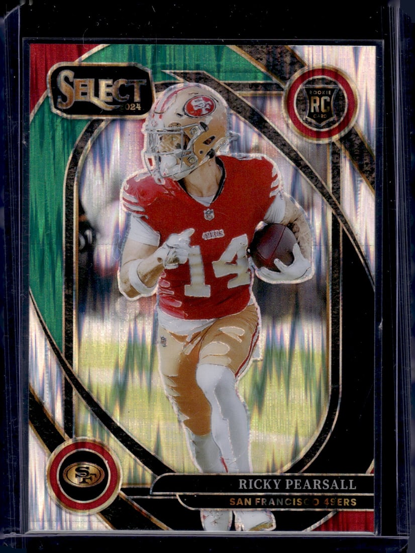 Ricky Pearsall Rookie Card Green/Black Shock Prizm Club Level 2024 Select #285 49ers: Panini Select, Prizm, Mosaic, Contenders, Zenith, Phoenix, Illusions, Absolute, Rookie NFL Sports Trading Cards, SP, SSP, Cards, Football Cards for Sale Near Me, Superbowl & Hall of Fame Player Cards,