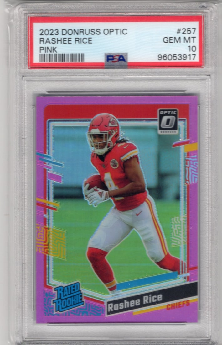 Rashee Rice Rookie Card Pink Prizm 2023 Donruss Optic #257 PSA 10 Chiefs Football Card (1 of 2)