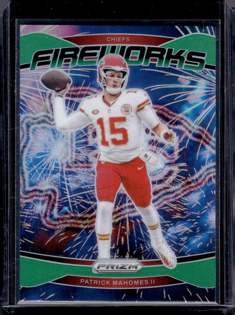 Patrick Mahomes Fireworks Green Prizm 2024 Panini Prizm #1 Chiefs Football Card (1 of 2)
