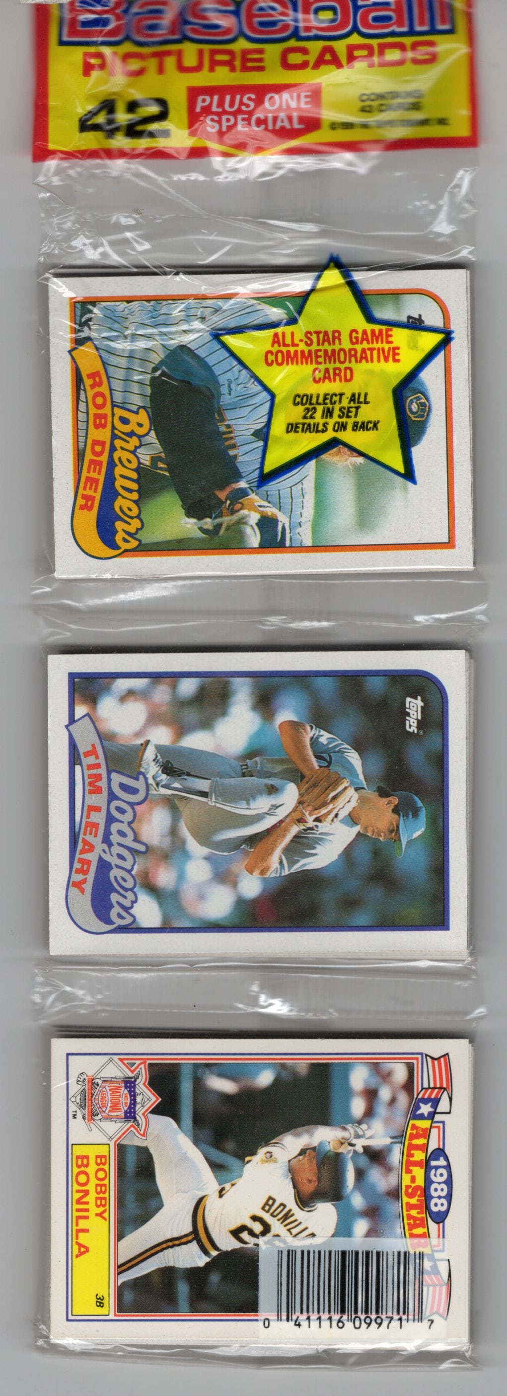 1989 Topps Baseball Cards Hanger Rack Pack 42 Cards Plus 1 Special Card (1 of 2)