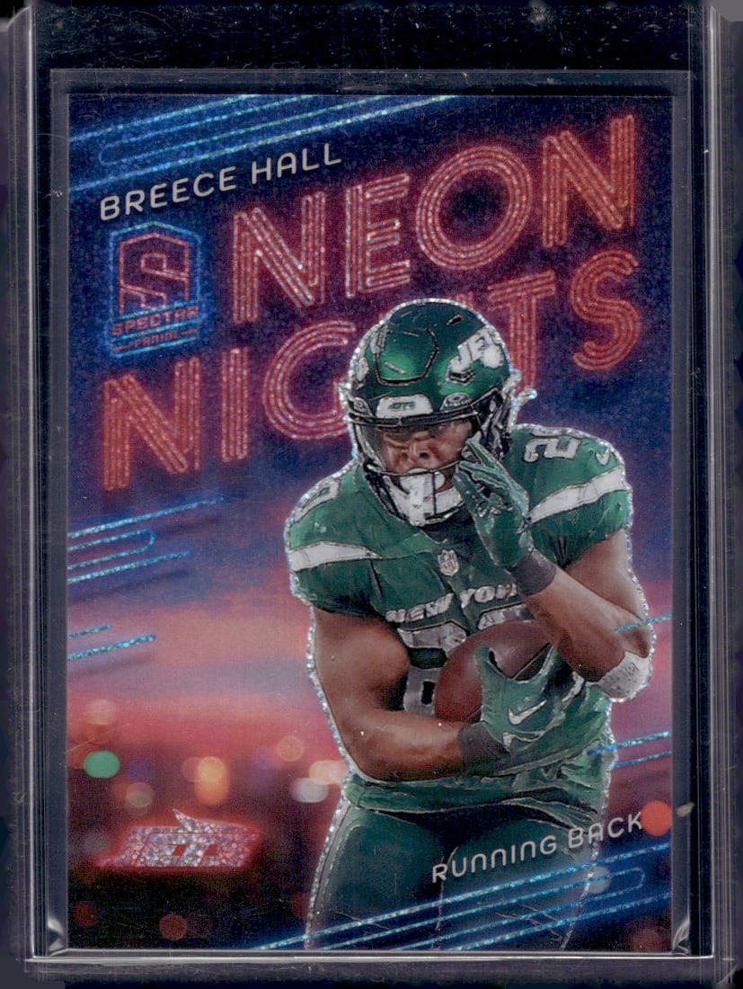 Breece Hall Neon Nights SSP Case Hit 2024 Panini Spectra #NN-BHL Jets Football Card: Panini Select, Prizm, Mosaic, Contenders, Zenith, Phoenix, Illusions, Absolute, Rookie NFL Sports Trading Cards, SP, SSP, Cards, Football Cards for Sale Near Me, Superbowl & Hall of Fame Player Cards,