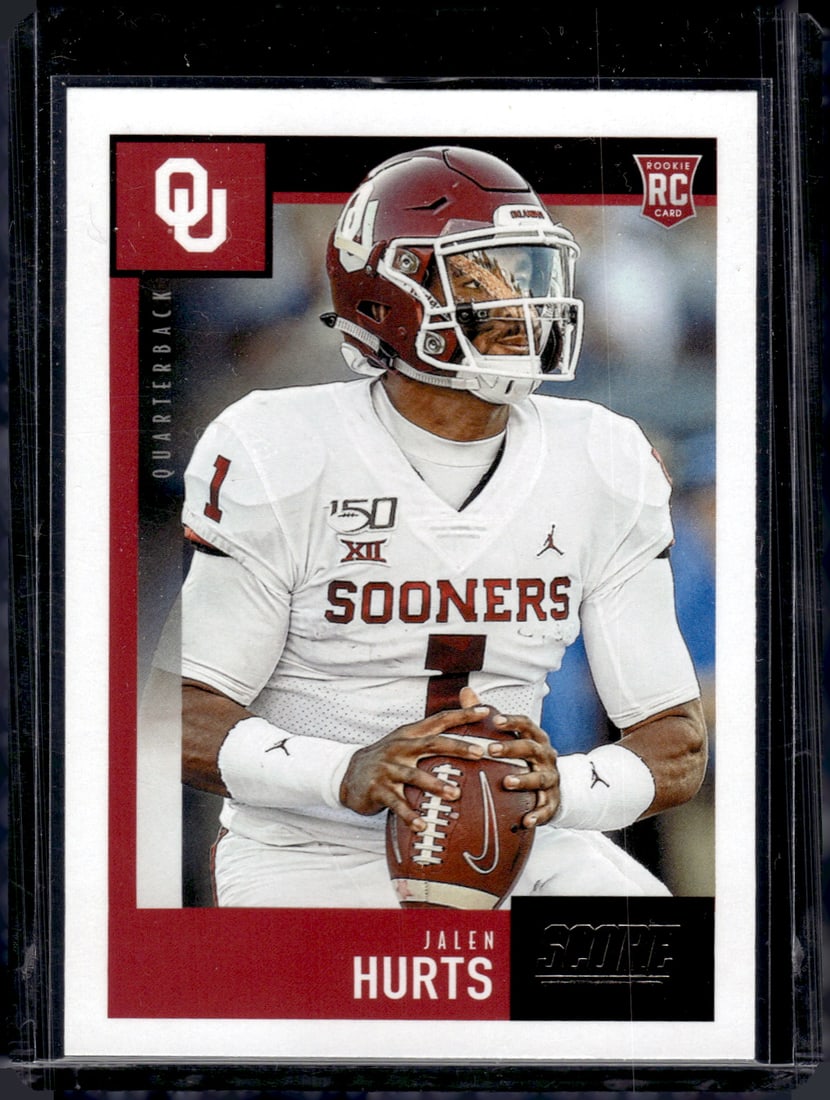 Jalen Hurts Rookie Card 2020 Panini Score #358 OU Sooners, Eagles: Panini Select, Prizm, Mosaic, Contenders, Zenith, Phoenix, Illusions, Absolute, Rookie NFL Sports Trading Cards, SP, SSP, Cards, Football Cards for Sale Near Me, Superbowl & Hall of Fame Player Cards,