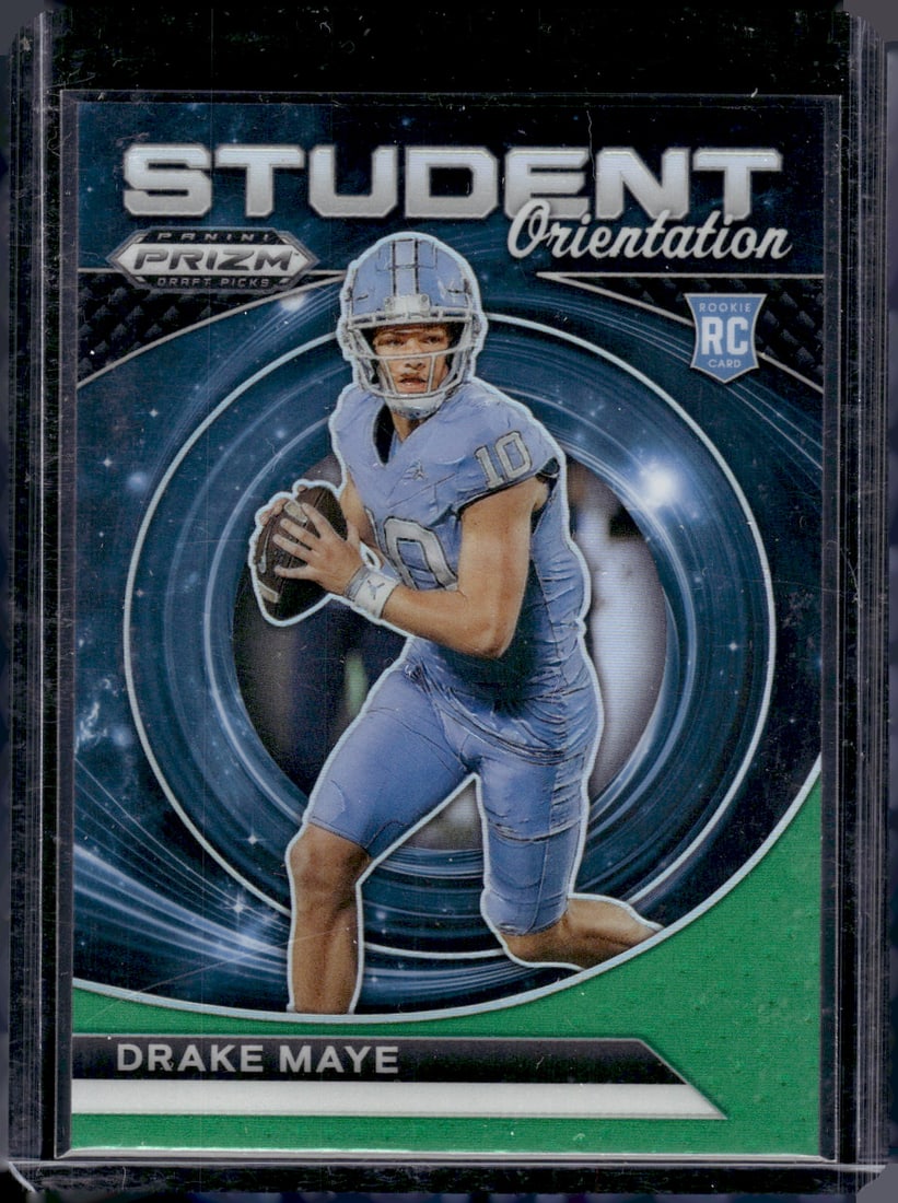 Drake Maye Rookie Card Student Orientation Green Prizm 2024 Prizm Draft Picks #SO-DM: Panini Select, Prizm, Mosaic, Contenders, Zenith, Phoenix, Illusions, Absolute, Rookie NFL Sports Trading Cards, SP, SSP, Cards, Football Cards for Sale Near Me, Superbowl & Hall of Fame Player Cards,