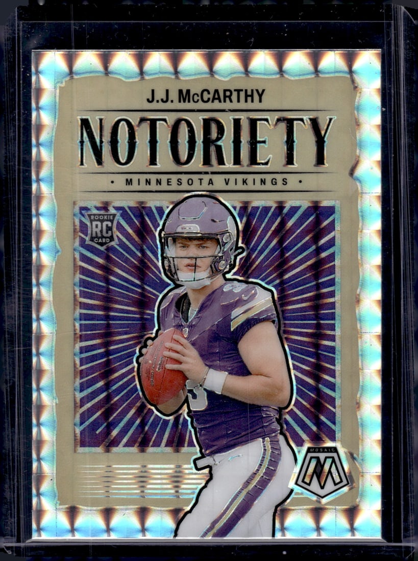JJ McCarthy Rookie Card Notoriety Silver Mosaic Prizm 2024 Panini Mosaic #21 Vikings: Panini Select, Prizm, Mosaic, Contenders, Zenith, Phoenix, Illusions, Absolute, Rookie NFL Sports Trading Cards, SP, SSP, Cards, Football Cards for Sale Near Me, Superbowl & Hall of Fame Player Cards,
