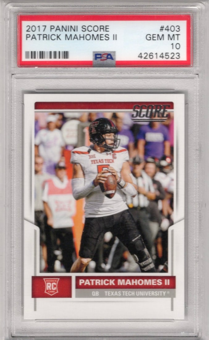 Patrick Mahomes Rookie Card 2017 Panini Score #403 PSA 10 Chiefs Football Card (1 of 2)