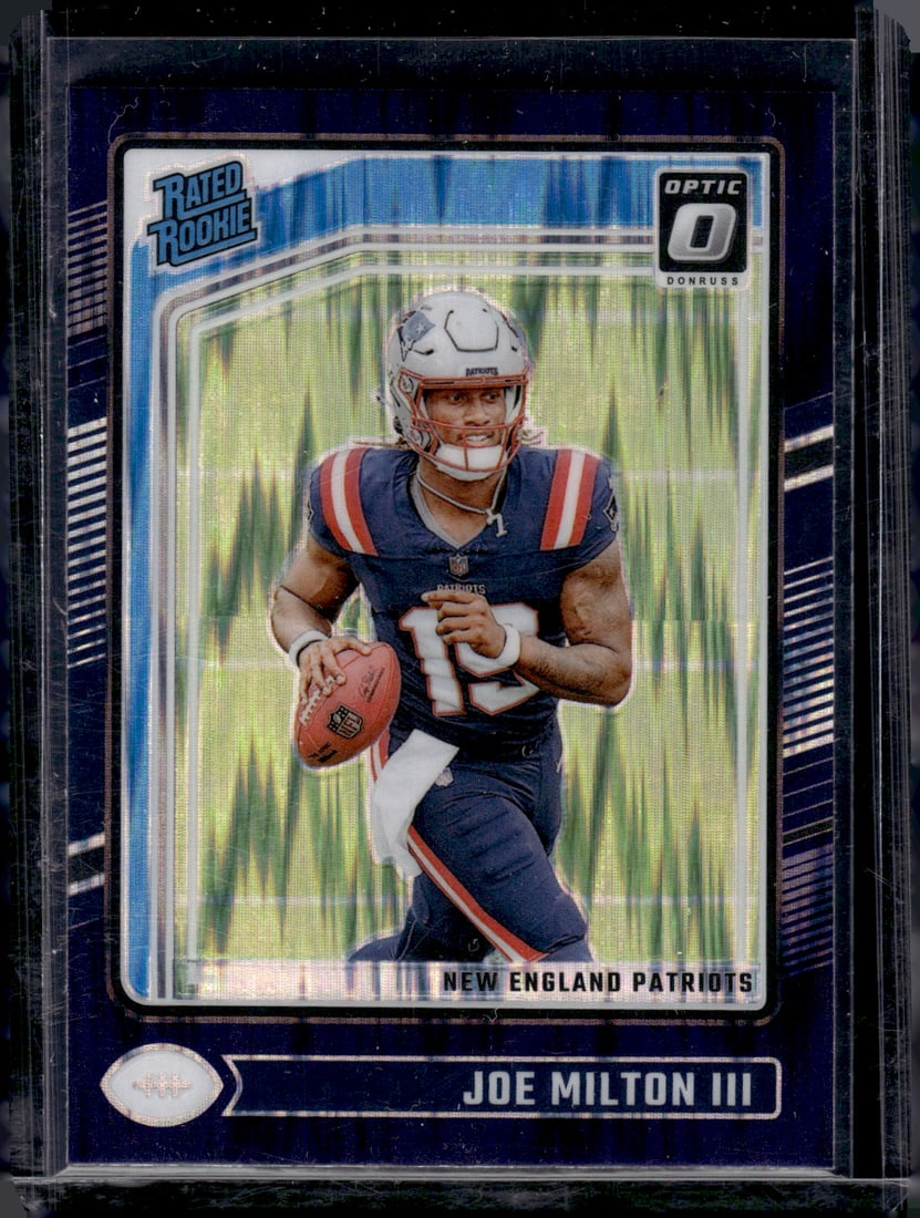 Joe Milton Rookie Card Purple Shock Prizm 2024 Donruss Optic #255 Patriots (1 of 2)