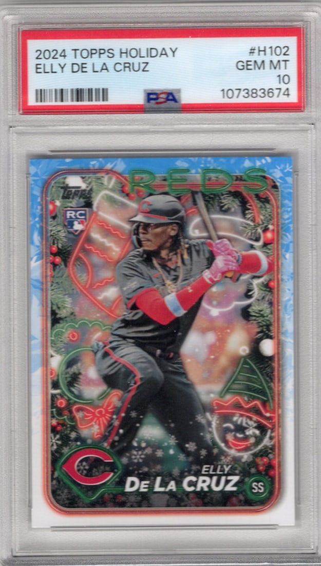 Elly De La Cruz Rookie Card 2024 Topps Holiday #H102 PSA 10 Reds Baseball Card: Topps Baseball MLB Trading & Sports Cards, Sports Cards for Sale Near Me, World Series & Hall of Fame Players Memorabilia, Refractors, X-Fractors, Numbered, SP, SSP, Valuable Auction Memorabilia Lots