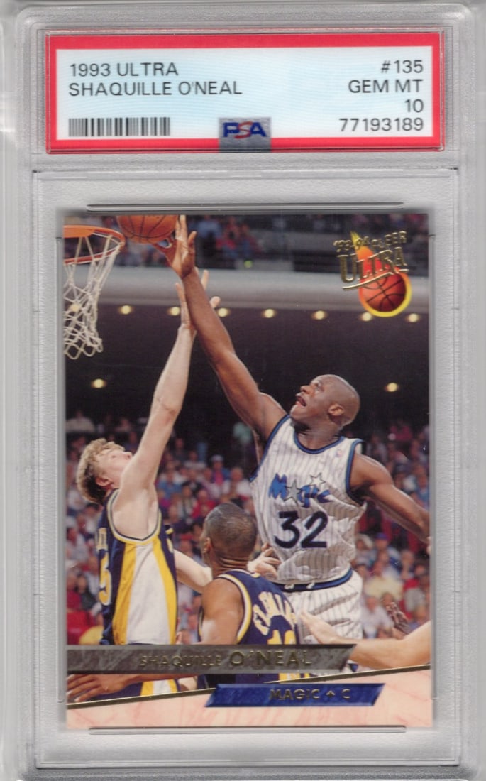 Shaquille O'Neal 1993-94 Fleer Ultra #135 PSA 10 Orlando Magic, Lakers: Fleer Vintage Basketball NBA Trading & Sports Cards, NBA Championship & Hall of Fame Player Cards, Valuable Auction Memorabilia Lots Sold On Line, Old Sports Cards for Sale Near Me