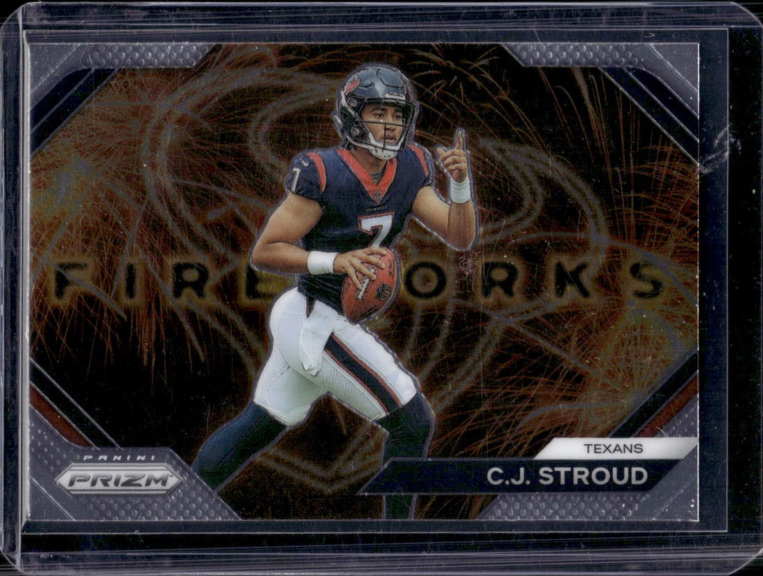 Cj Stroud Rookie Card Fireworks 2023 Panini Prizm #F-10 Houston Texans: Panini Select, Prizm, Mosaic, Contenders, Zenith, Phoenix, Illusions, Absolute, Rookie NFL Sports Trading Cards, SP, SSP, Cards, Football Cards for Sale Near Me, Superbowl & Hall of Fame Player Cards,