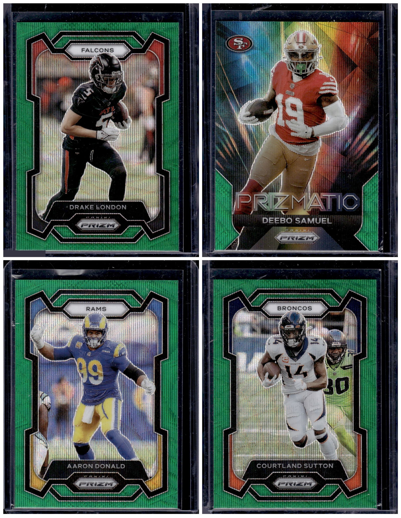 Lot of 4 2023 Panini Prizm NFL Green Wave Prizms. Drake London, Aaron Donald, Deebo (1 of 2)