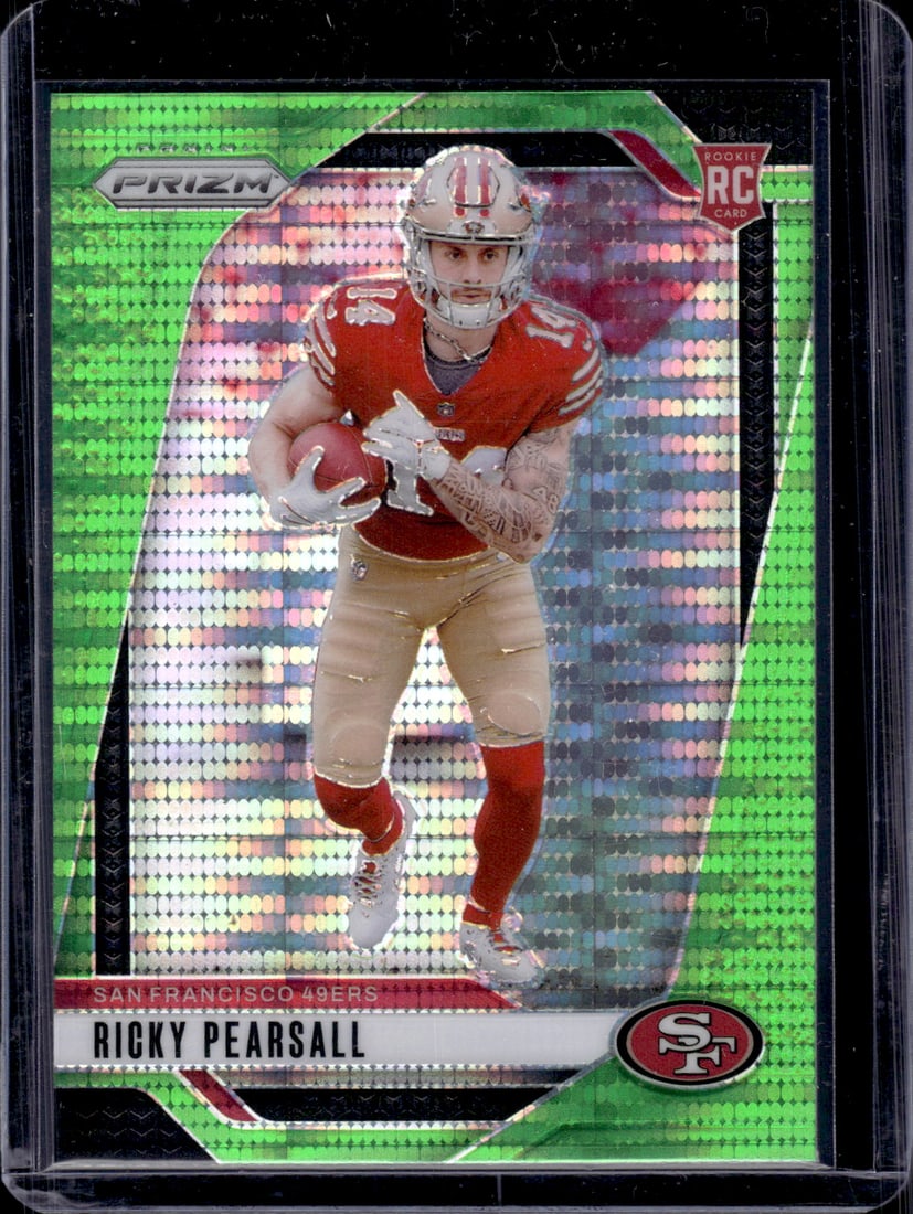 Ricky Pearsall Rookie Card Neon Green Pulsar 2024 Panini Prizm #383 49ers: Panini Select, Prizm, Mosaic, Contenders, Zenith, Phoenix, Illusions, Absolute, Rookie NFL Sports Trading Cards, SP, SSP, Cards, Football Cards for Sale Near Me, Superbowl & Hall of Fame Player Cards,