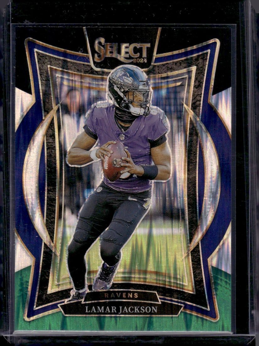 Lamar Jackson Black/Green Shock Prizm 2024 Panini Select #35 Baltimore Ravens (1 of 2)