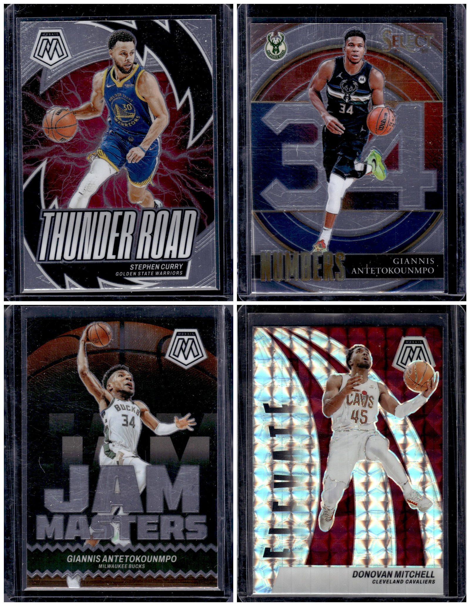 Lot of 4 NBA Inserts. Stephen Curry, Giannis Antetokounmpo, Donovan Mitchell Silver Mosaic (1 of 1)