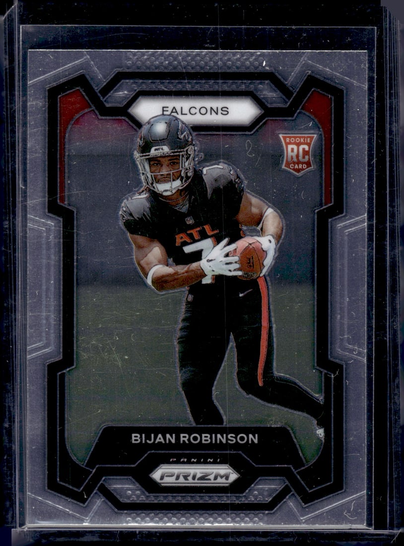 Bijan Robinson Rookie Card 2023 Panini Prizm #305 Atlanta Falcons Football Card: Panini Select, Prizm, Mosaic, Contenders, Zenith, Phoenix, Illusions, Absolute, Rookie NFL Sports Trading Cards, SP, SSP, Cards, Football Cards for Sale Near Me, Superbowl & Hall of Fame Player Cards,
